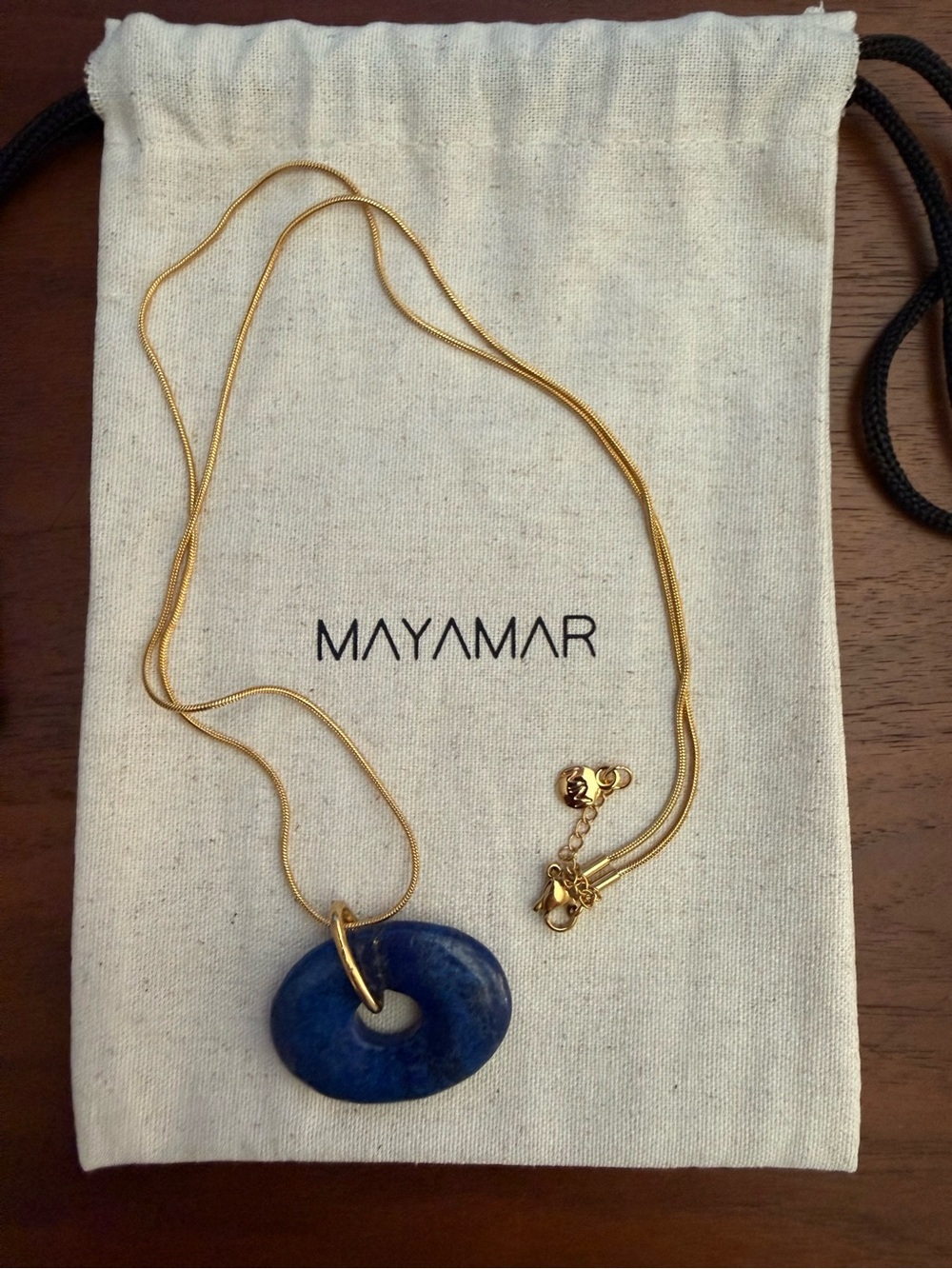 Mayamar Blue Lapis Necklace with Gold Snake Chain - Picture 3 of 6